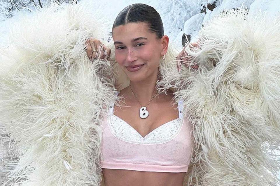 <p>Hailey Bieber/Instagram</p> Hailey Bieber in the snow