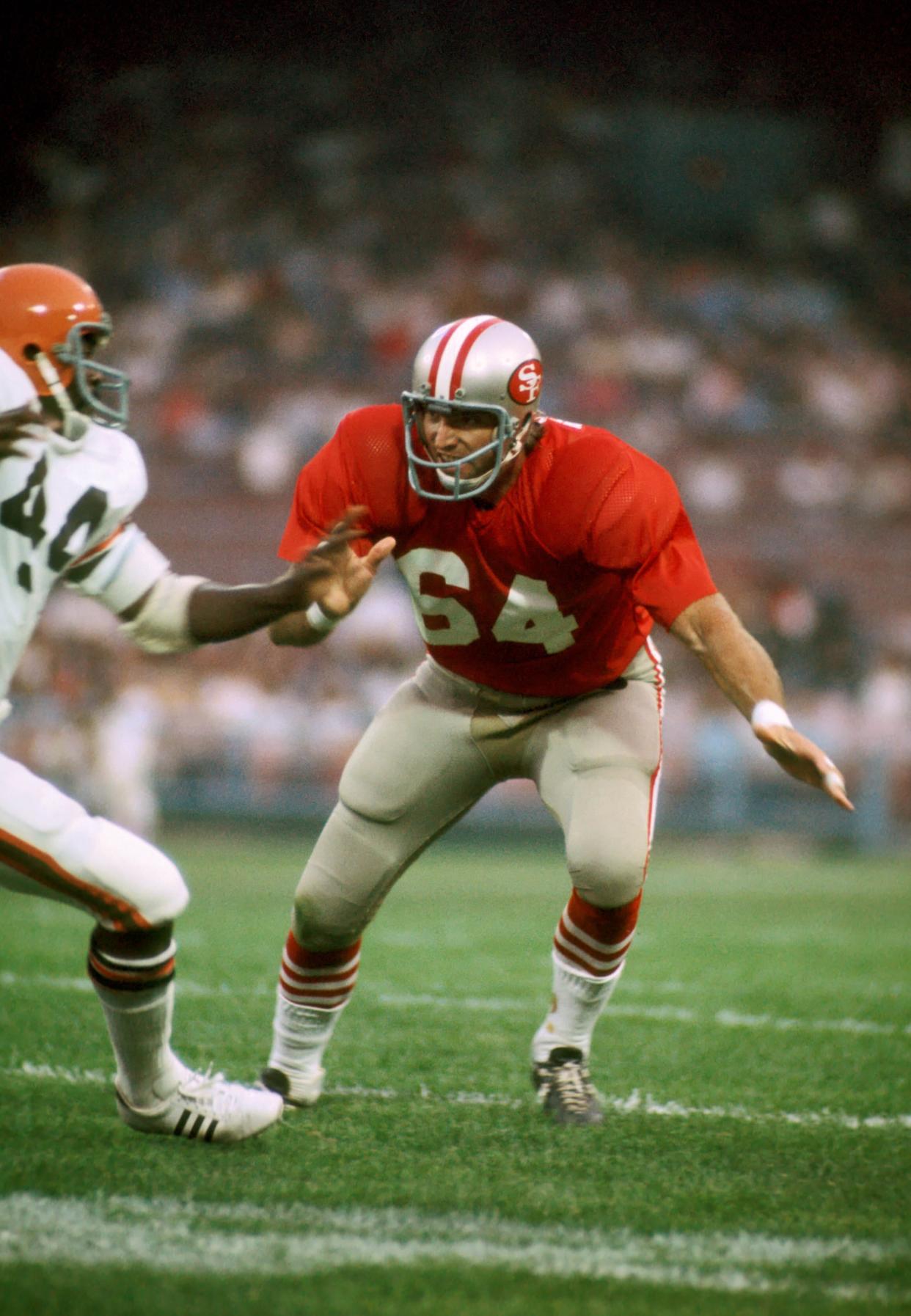 San Francisco 49ers linebacker (64) Dave Wilcox in action against the Cleveland Browns at Cleveland Stadium.