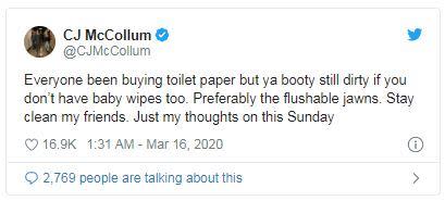 McCollum針對「衛生紙之亂」開嘲諷。（圖／翻攝自推特）