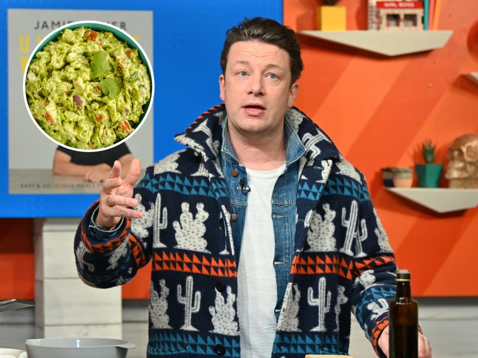 jamie oliver and guacamole in white circle