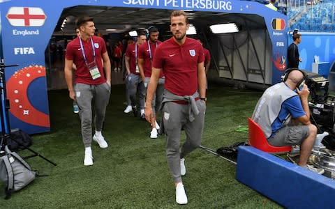 Harry Kane of England walks out for a pitch inspection prior to the 2018 FIFA World Cup Russia 3rd Place Playoff match between Belgium and England - Credit: FIFA