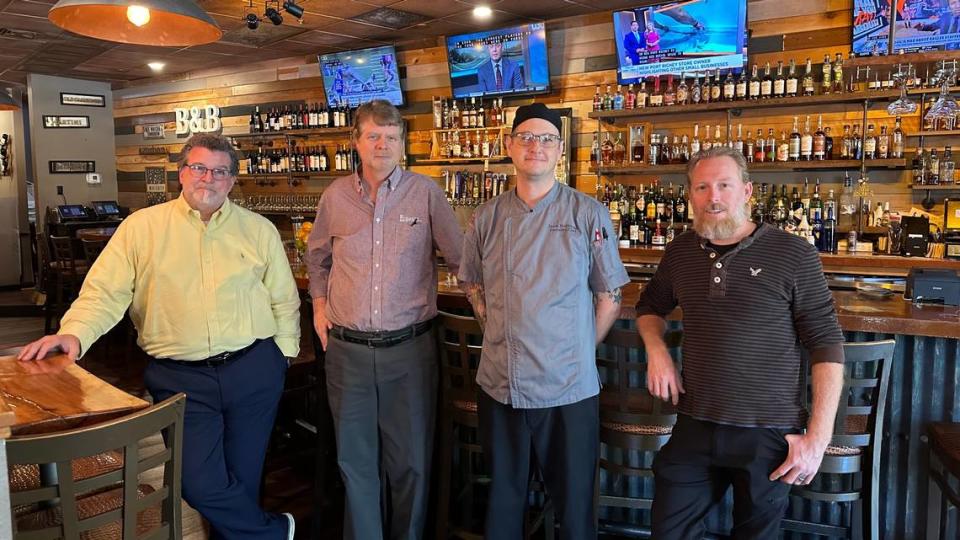 Key staff at B & B Chophouse and Market include, from left, general manager Kit Bradman, partner Steve Bishop, executive chef Jacob Rodibaugh and management team member Chris Burkey.