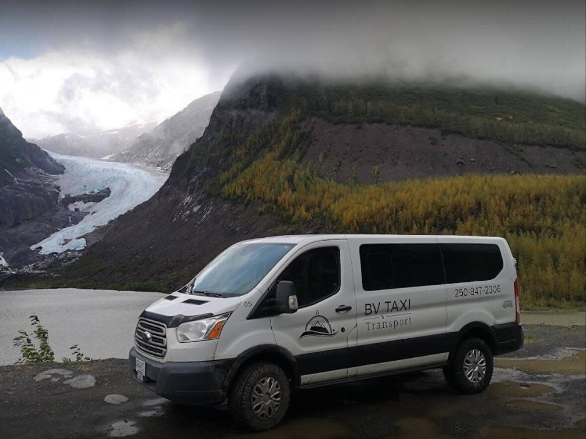 A Bulkley Valley Taxi car in Smithers, B.C. The taxi operator decided to end their business in May. (Bulkley Valley Taxi and Transportation Limited - image credit)