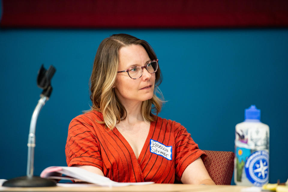 Asheville City Schools Board of Education Candidate Rebecca Strimer speaks a forum at A-B Tech on April 22, 2022.