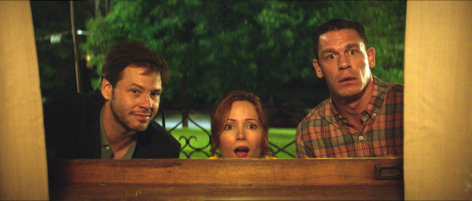 Ike Barinholtz, Leslie Mann, and John Cena in <em>Blockers.</em> (Photo: Universal/Courtesy of Everett Collection)