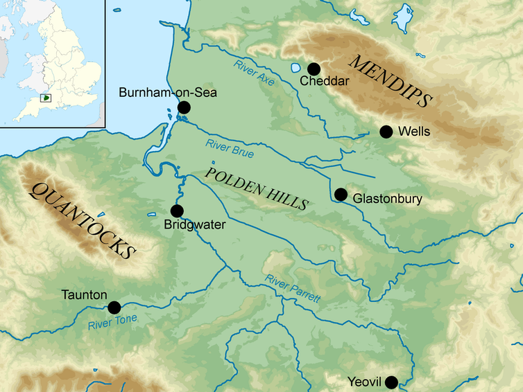 Map of Somerset Levels and Moors