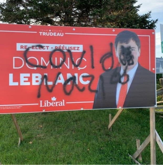 After a campaign sign was vandalized, Liberal candidate Dominic LeBlanc posted on Instagram that it is 