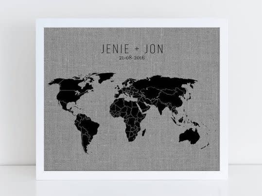 If the lovebirds are keen globetrotters, this pushpin world map is a clever yet thoughtful gift