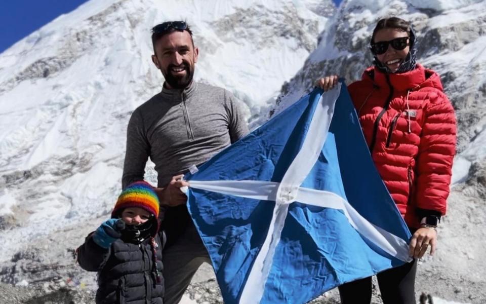 The Dallas family during their climb of Everest, with their son Carter