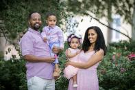 This Aug. 22, 2020, photo, provided by Yohannes Yirdaw shows Habtom Gezhey in Jacksonville, Fla., with his wife, Eyerusalem, their son Natanem and daughter Blen. Gezhey, a resettled refugee from Eritrea who has since become a U.S. citizen and plans to vote in this year's presidential election. Gezhey lives with his family and works as a truck driver hauling goods across much of the United States. After fleeing his homeland, where he was forced for many years to serve in the military against his will, Gezhey said he is happy to be able to vote in a country with free elections and a constitution. (Yohannes Yirdaw via AP)