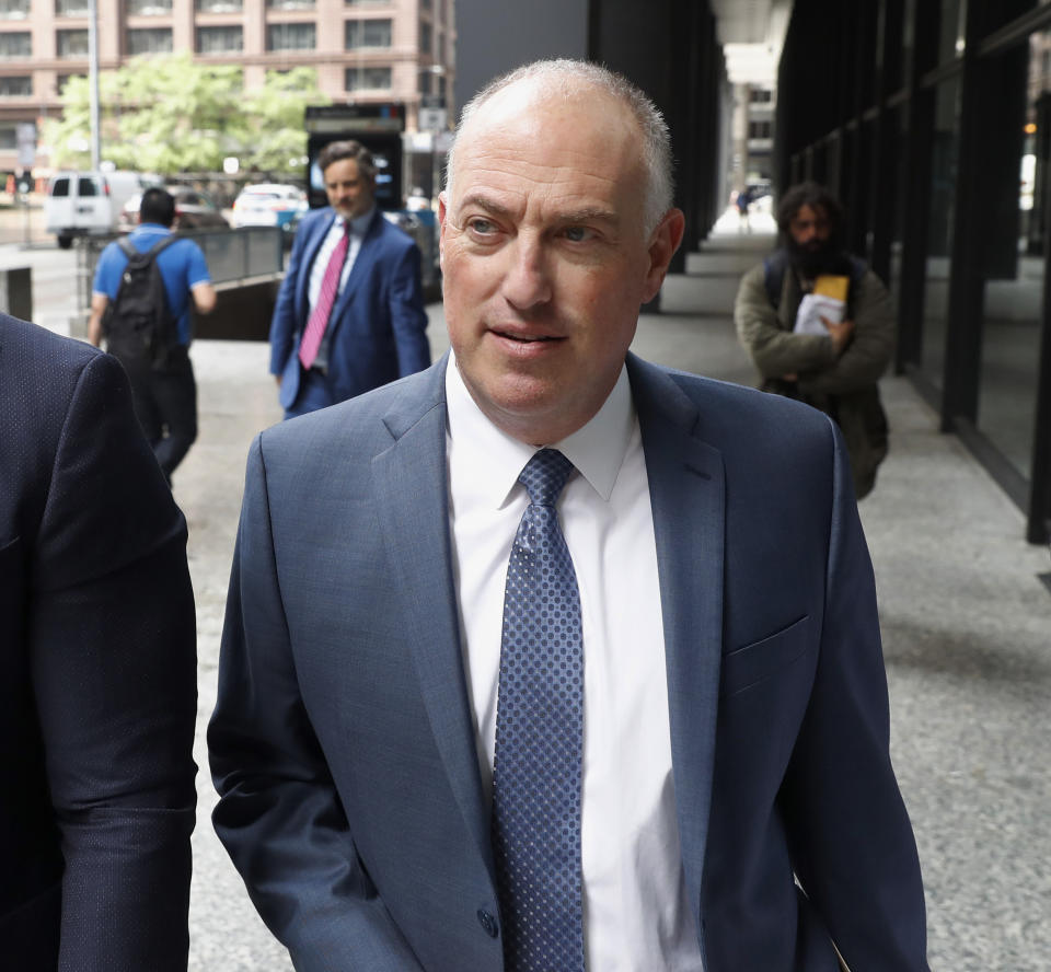 Attorney Steve Greenberg departs the Dirksen Federal Courthouse after his client R. Kelly, appeared before U.S. District Judge Harry Leinenweber Tuesday, July 16, 2019, in Chicago. Leinenweber has ordered Kelly held in a Chicago jail without bond on sex-related charges after a prosecutor told him that the singer who through intimidation, threats and paying of hush money to keep what he’d done a secret for two decades would still pose a danger to young girls if he was set free. (AP Photo/Charles Rex Arbogast)