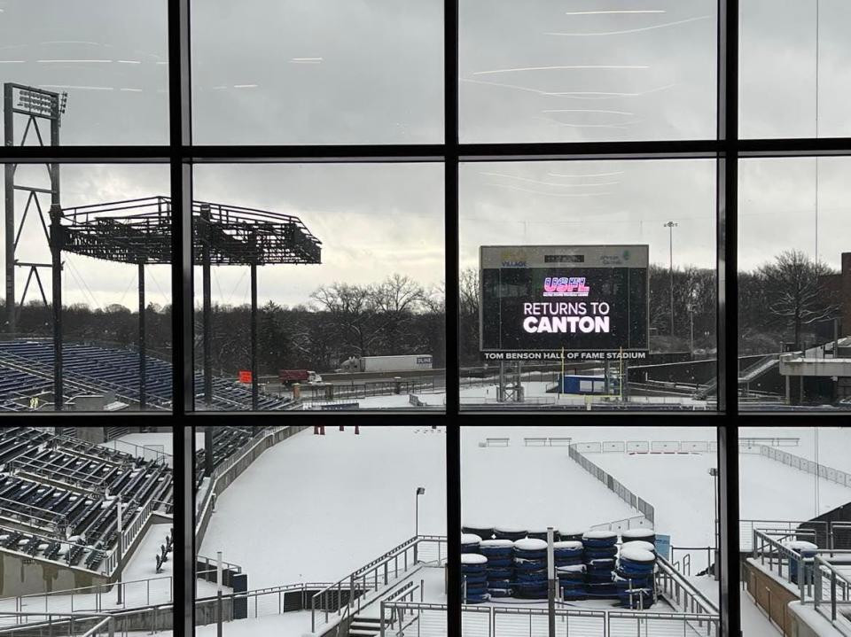 The USFL announced Wednesday that it will be playing the league championship again at Tom Benson Hall of Fame Stadium at the Hall of Fame Village in Canton. The Pittsburgh and New Jersey franchises also will play home games at Tom Benson.