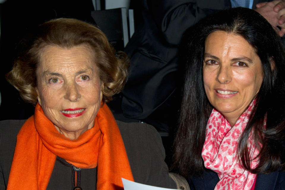 PARIS, FRANCE - JANUARY 24:  Liliane Bettencourt and her daughter Francoise Bettencourt-Meyers attend the Giorgio Armani Prive Haute-Couture Spring / Summer 2012 show as part of Paris Fashion Week at Grand Palais on January 24, 2012 in Paris, France.  (Photo by Pascal Le Segretain/Getty Images)