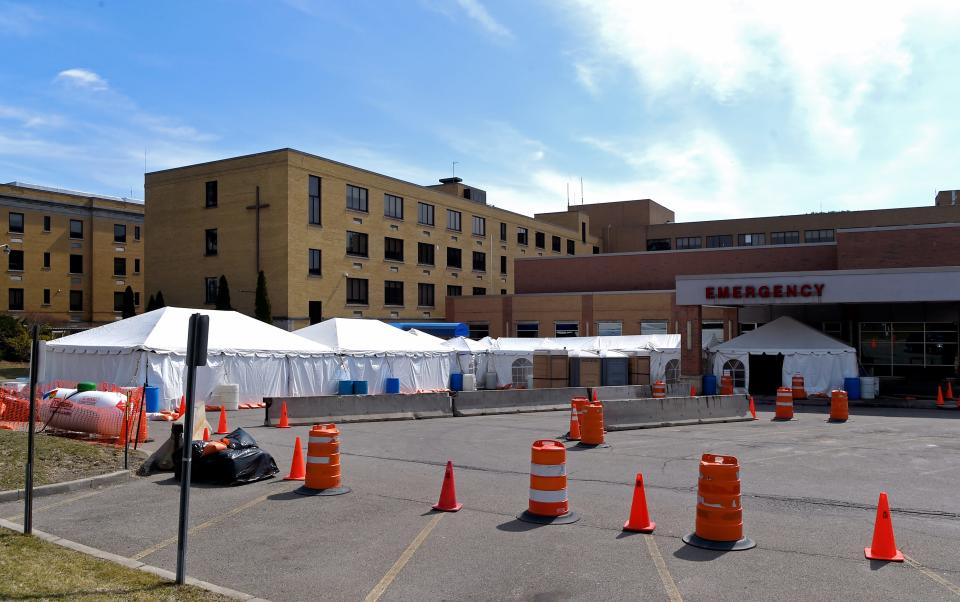 Lourdes Hospital in Binghamton photographed in 2020 during the COVID-19 pandemic.