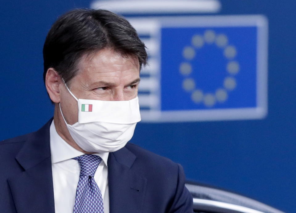 Italy's Prime Minister Giuseppe Conte arrives for day two of an EU summit in Brussels, Belgium October 16, 2020. Olivier Hoslet/Pool via REUTERS