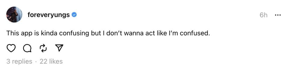 A post on Threads saying the user thinks the app is confusing.