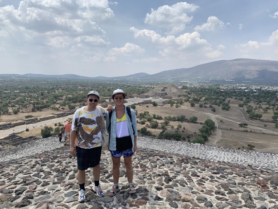 <h1 class="title">Patrick Wilson and me on top of the Pyramid of the Sun at Teotihuacán</h1><cite class="credit">Photo: Humberto Leon</cite>