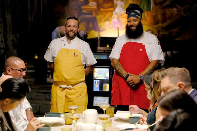 <p>David Moir/Bravo</p> Dan Jacobs and Valentine Howell Jr. on Top Chef episode 2