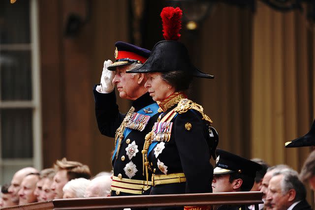 <p>Victoria Jones/Getty</p> King Charles III and Princess Anne.