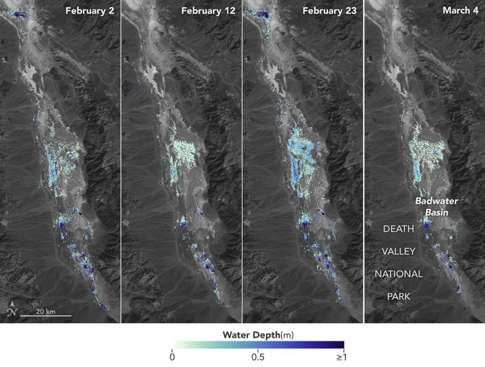 The new satellite images show dark blue water where depths reached 3 feet.