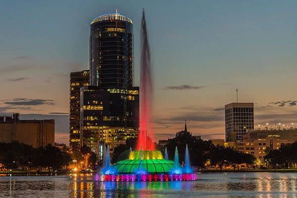 <p>Lake Eola in rainbow for Pulse anniversary</p>