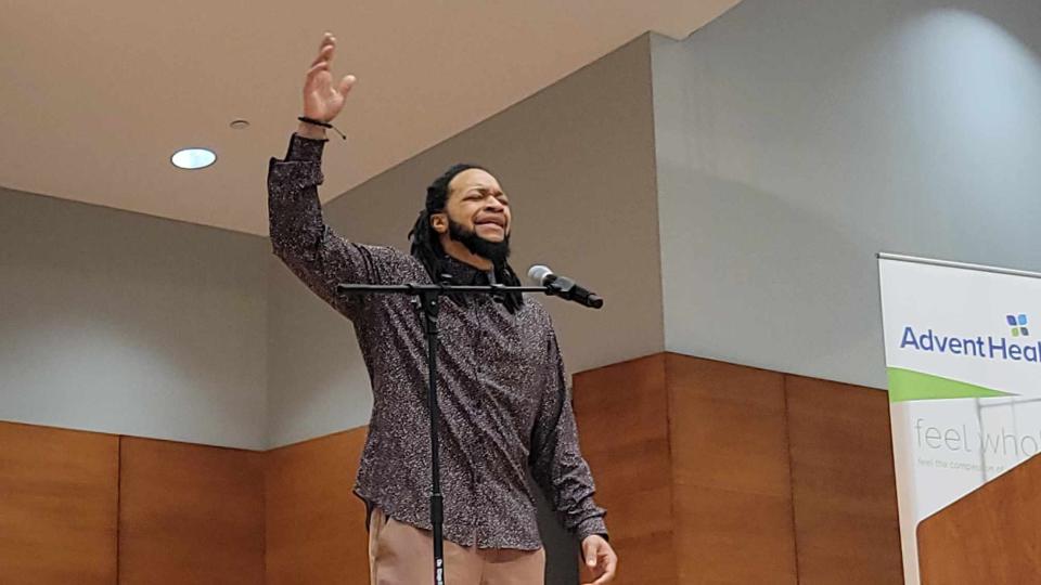 Joshua Thompson performs on Jan. 15, Dr. Martin Luther King Jr. Day, during the MLK Unity Breakfast at Blue Ridge Community College.
