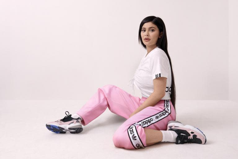 Kylie Jenner stars in the latest Adidas campaign, for the launch of the nostalgic Falcon trainer