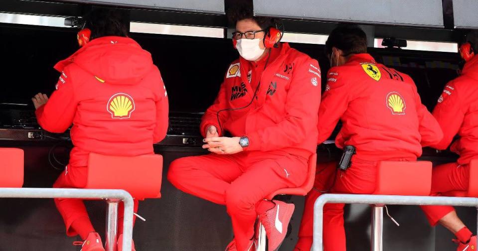 Mattia Binotto on the Ferrari pit wall. Imola April 2021. Credit: PA Images