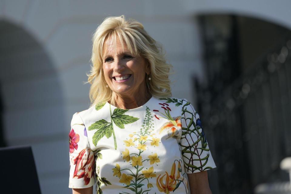 First lady Dr. Jill Biden speaks prior to United States President Joe Biden making remarks at an Independence Day celebration for military families