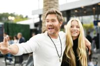 Chad Michael Murray wraps an arm around wife Sara Roemer during a visit to <i>Extra</i> at Universal Studios Hollywood on Tuesday. 