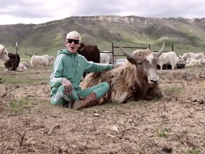 Jeffree Star with a yak on his ranch in Wyoming.