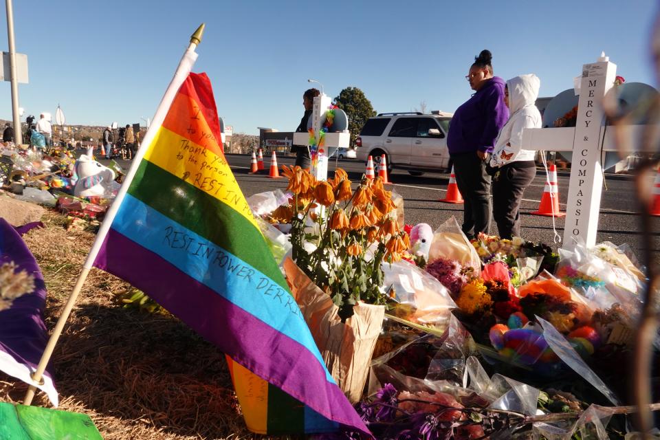 A makeshift memorial near the Club Q nightclub in Colorado Springs, Colo.