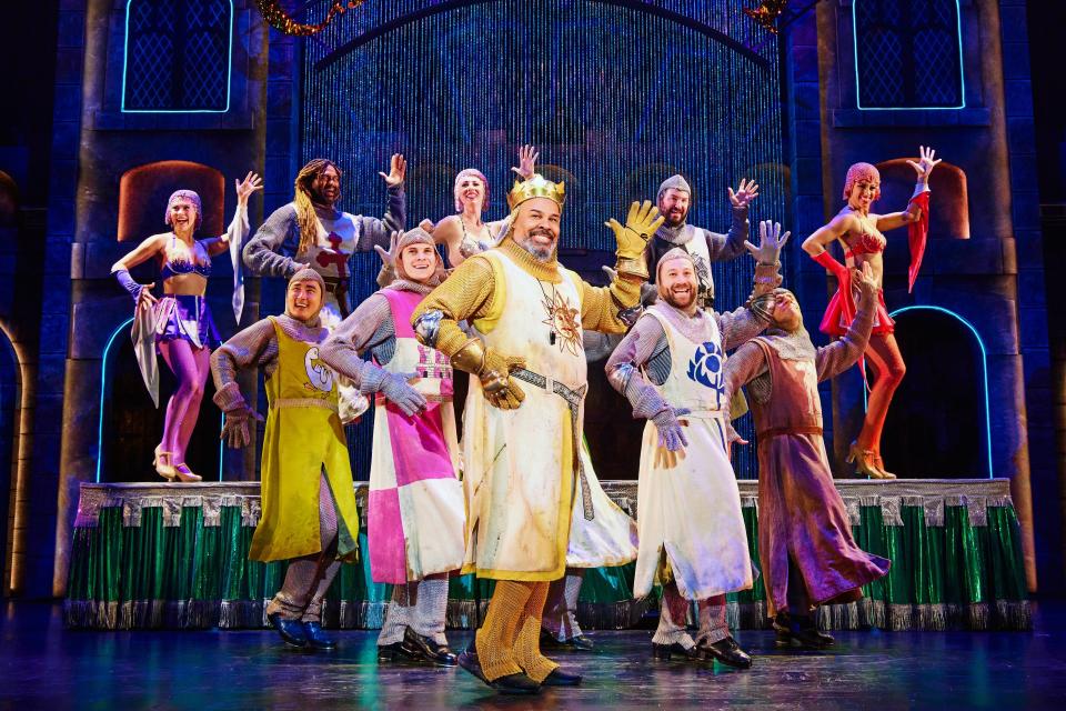A scene from the Kennedy Center production of "Monty Python's Spamalot," starring James Monroe Iglehart (center).