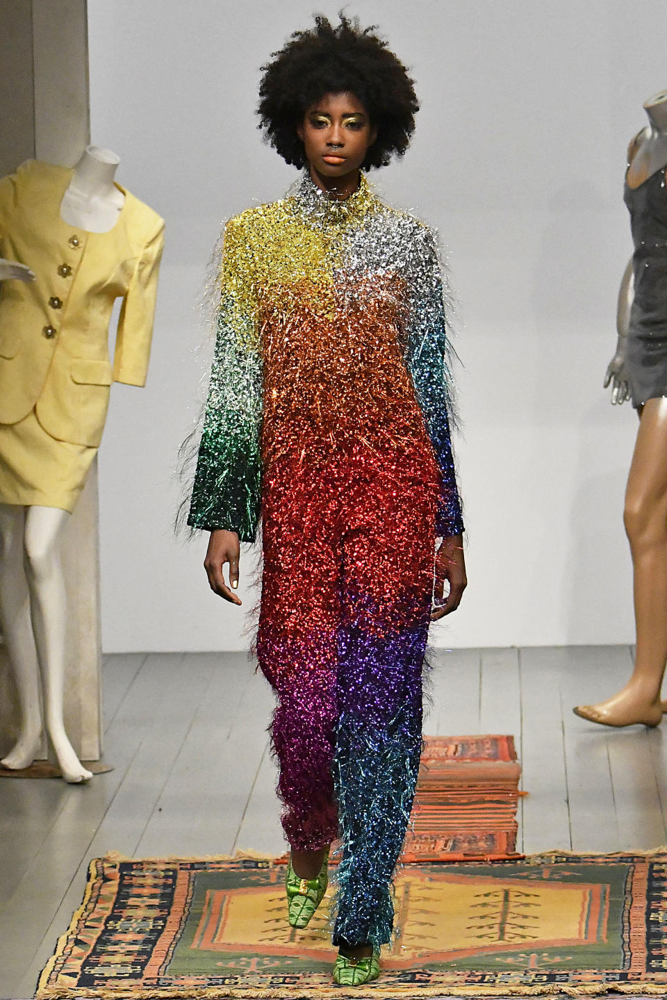 When it comes to bright, colorful, sparkly clothes, Ashish definitely delivers -- sometimes, all at once. This rainbow ensemble was part of his latest collection, shown at London Fashion Week.&nbsp;