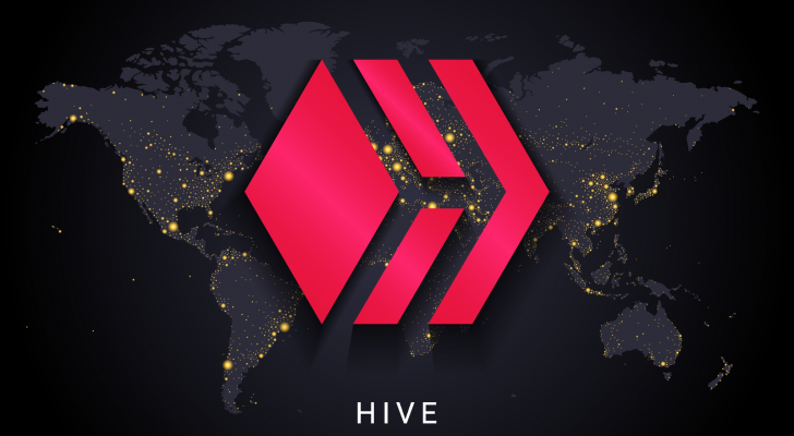 HIVE Blockchain Technologies logo over a map of the world. HIVE stock.