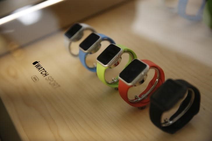 A display case containing the Apple Watch Sport is seen at Apple's flagship retail store in San Francisco, California June 17, 2015. REUTERS/Robert Galbraith/Files