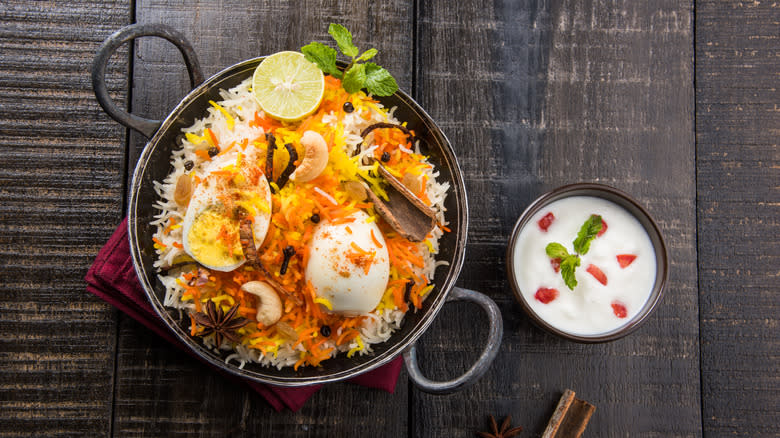 Egg biryani in serving bowl