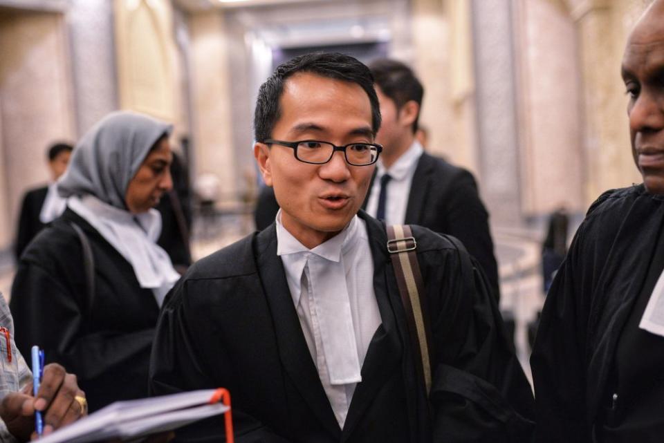 Lawyer Raymond Mah speaks to reporters at the Palace of Justice, Putrajaya February 14, 2019. — Picture by Shafwan Zaidon