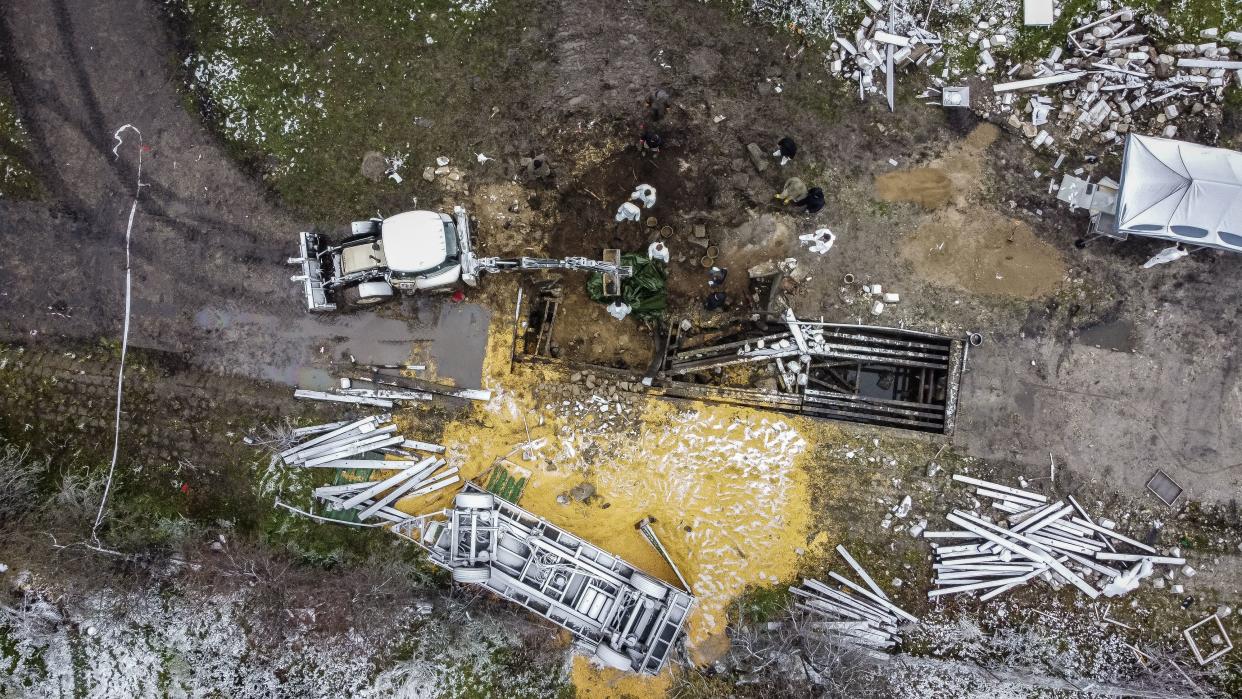 Aerial view taken on November 17, 2022 shows the site where a missile strike killed two men in the eastern Poland village of Przewodow, near the border with war-ravaged Ukraine on November 15, 2022. (AFP via Getty Images)