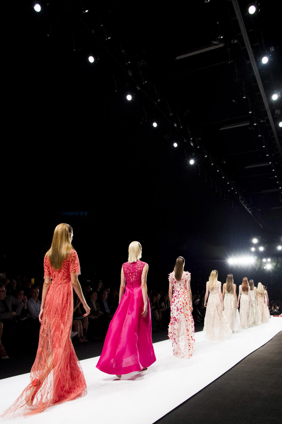 The Monique Lhuillier Spring 2014 collection is modeled during Mercedes-Benz Fashion Week in New York, Saturday, Sept. 7, 2013. (Photo by Charles Sykes/Invision/AP)