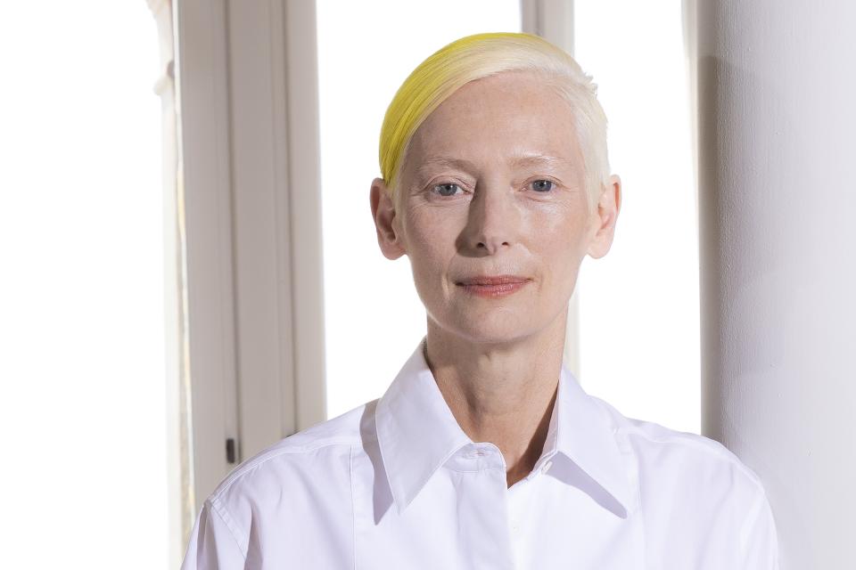 Tilda Swinton poses for portrait photographs for the film 'The Eternal Daughter' during the 79th edition of the Venice Film Festival in Venice, Italy, Tuesday, Sept. 6, 2022. (Photo by Joel C Ryan/Invision/AP)