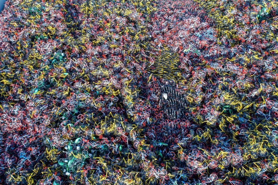 Amazing drone photos of abandoned bikes in China