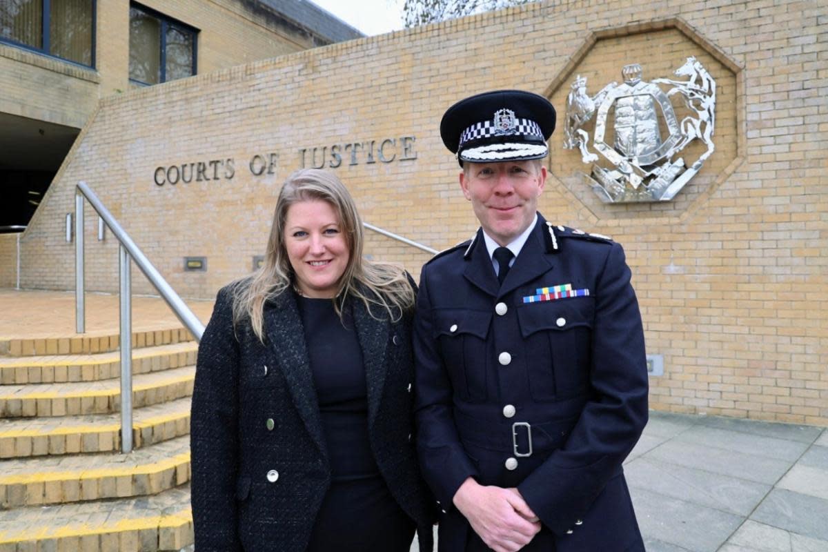 Police and crime commissioner Donna Jones with chief constable Scott Chilton. <i>(Image: Newsquest)</i>