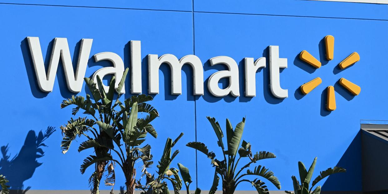 The Walmart logo is seen outside a Walmart store in Burbank, California on August 15, 2022