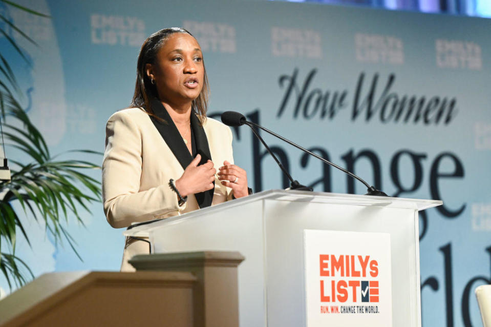 Laphonza Butler speaks onstage at an EMILYs List event on March 7, 2023, in Beverly Hills, California. / Credit: Gilbert Flores/Variety via Getty Images