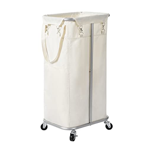 WOWLIVE 100L Rolling Laundry Hamper with Wheels Large Laundry Basket Organizer Laundry Cart with Steel Frame and Removable Bag Foldable Tall Dirty Clothes Hamper Dorm Room Storage for Bedroom (Beige)