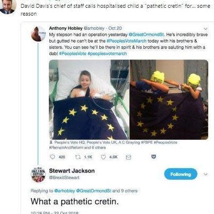 David Davis's former chief of staff Stewart Jackson said a People's Vote supporter was a 'cretin'