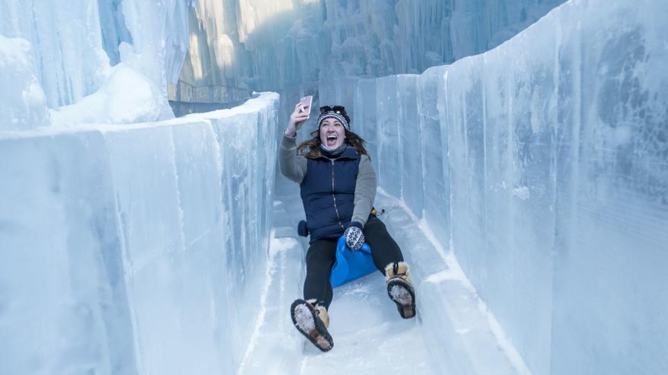 an ice slide at ice castles