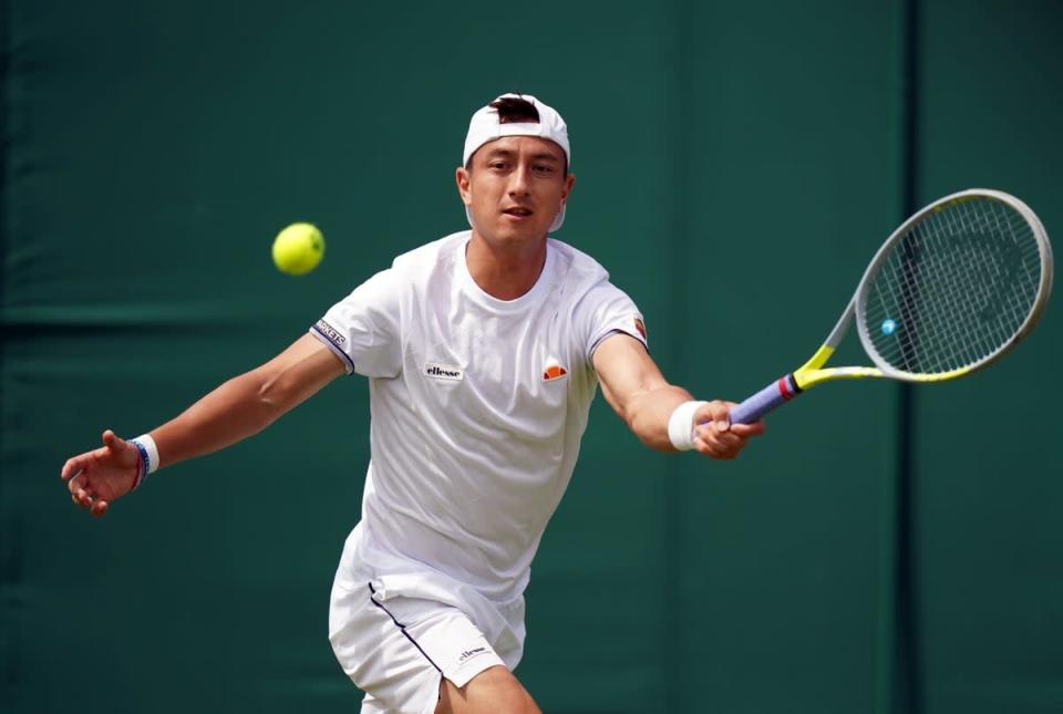 Ryan Peniston in action against Steve Johnson on day three of the 2022 Wimbledon Championships at the All England Lawn Tennis and Croquet Club, Wimbledon. Picture date: Wednesday June 29, 2022. (PA Wire)