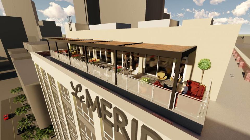 Le Méridien’s rooftop bar, The Annex, as shown in this rendering, will feature cocktails and light bites. Le Méridien Fort Worth Downtown